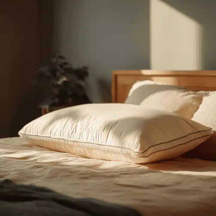 Een hoofdkussen op een bed